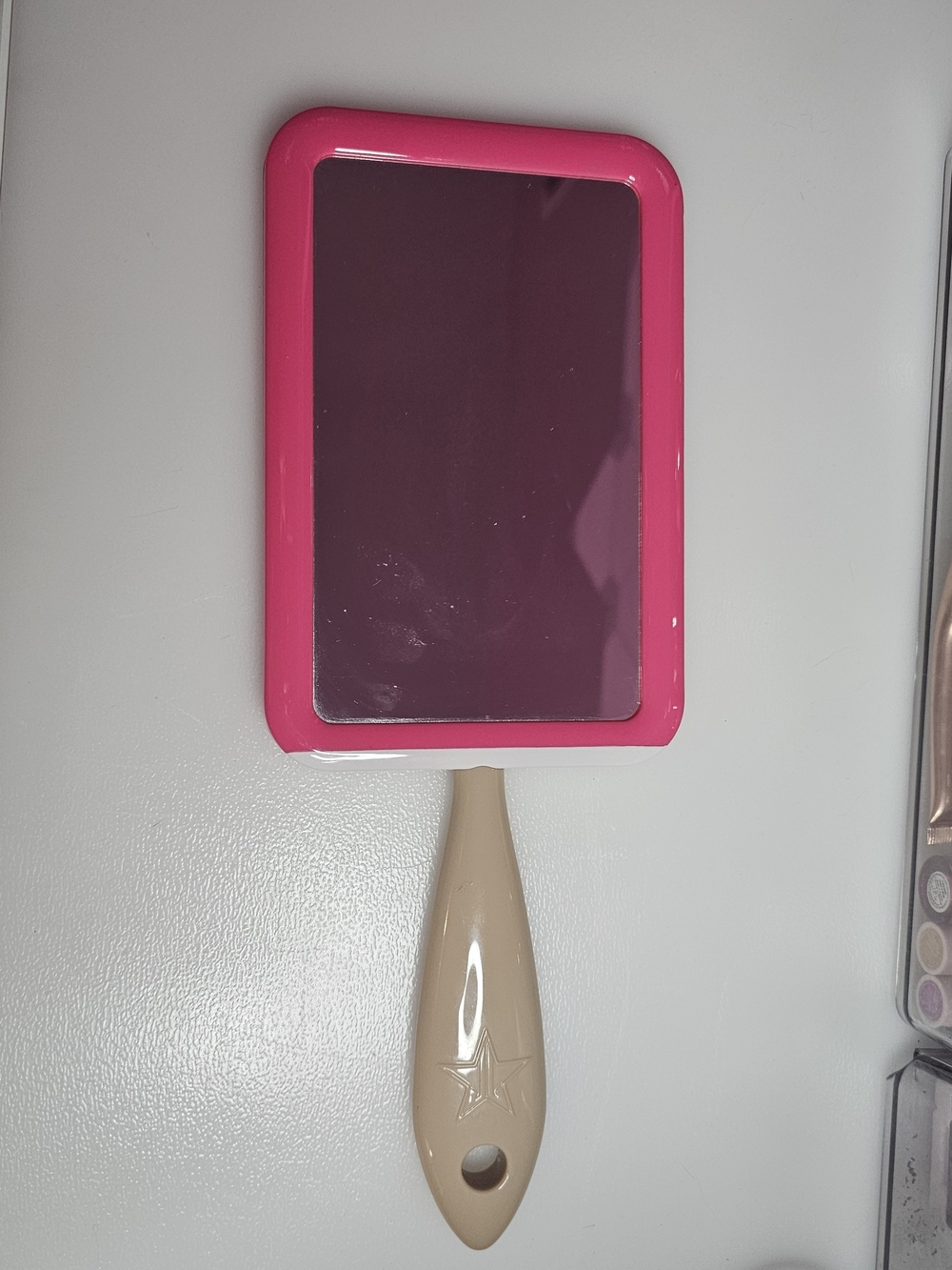 Jefree Star - Pink Handheld Mirror with Beige Handle